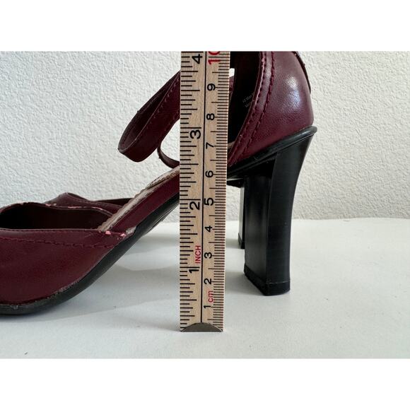 Vintage Women's Retro Highlights Maroon Leather Heel Sandal Size 6 - Picture 4 of 12
